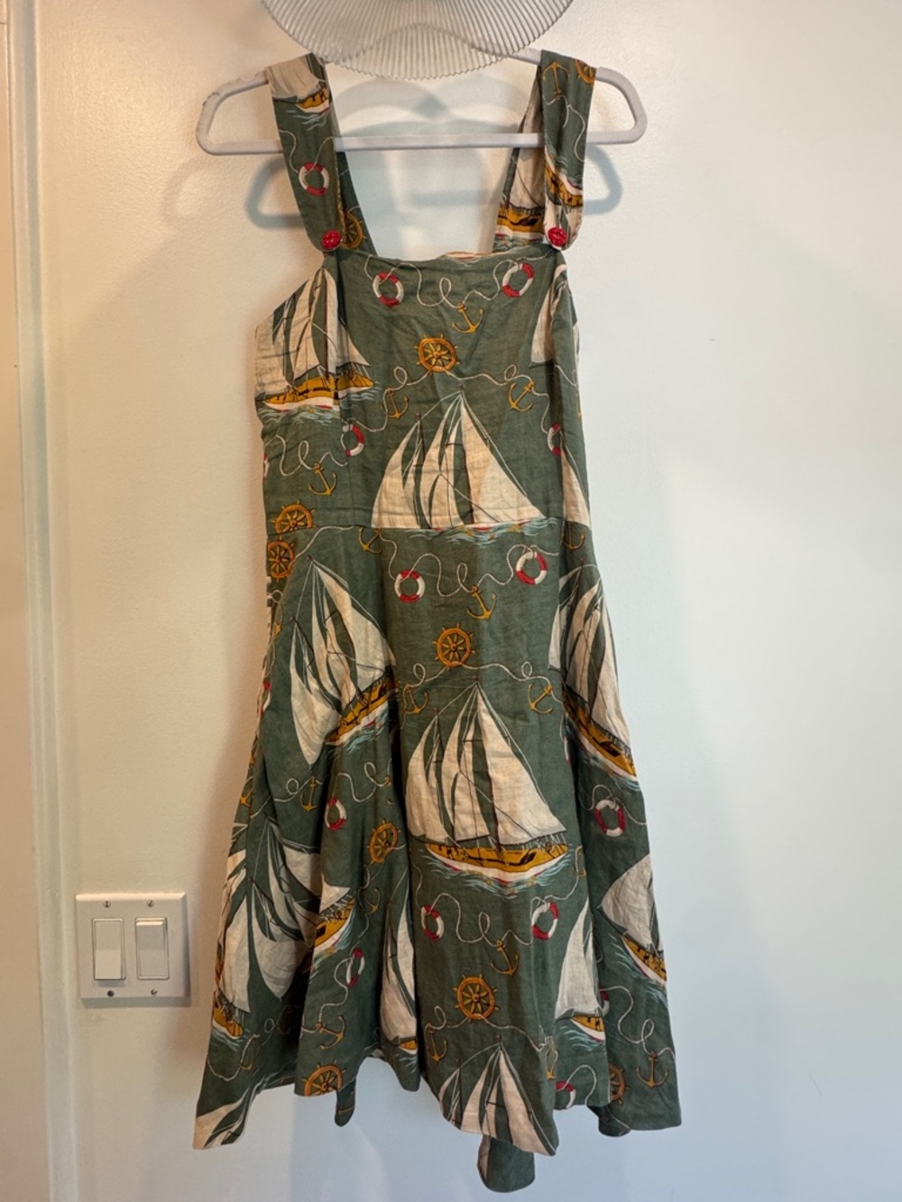Ralph Lauren Sport Olive Green Linen Dress with Nautical Print